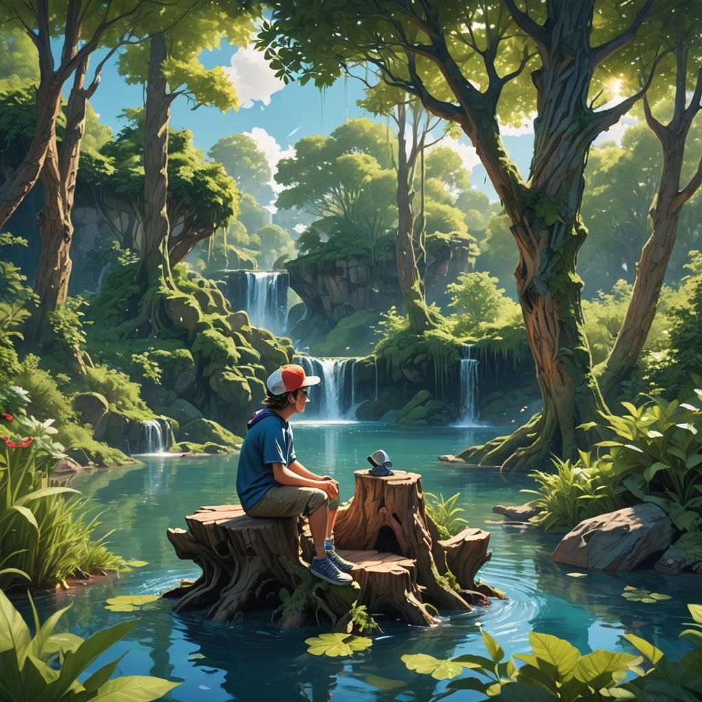 Boy in Lake: Fantasy Digital Art