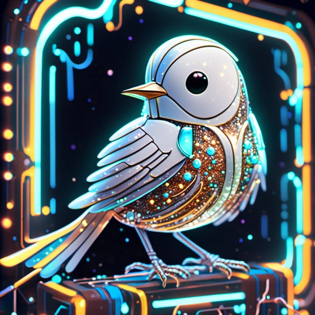 Cyberpunk Glass Bird with Glowing Circuit Board
