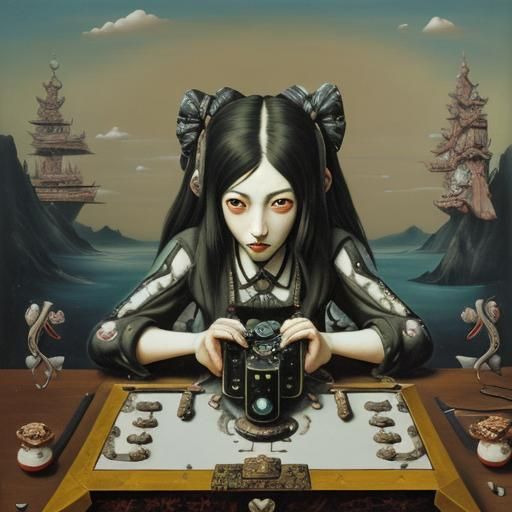 Surreal Japanese Gothic Gamer in Dali Style