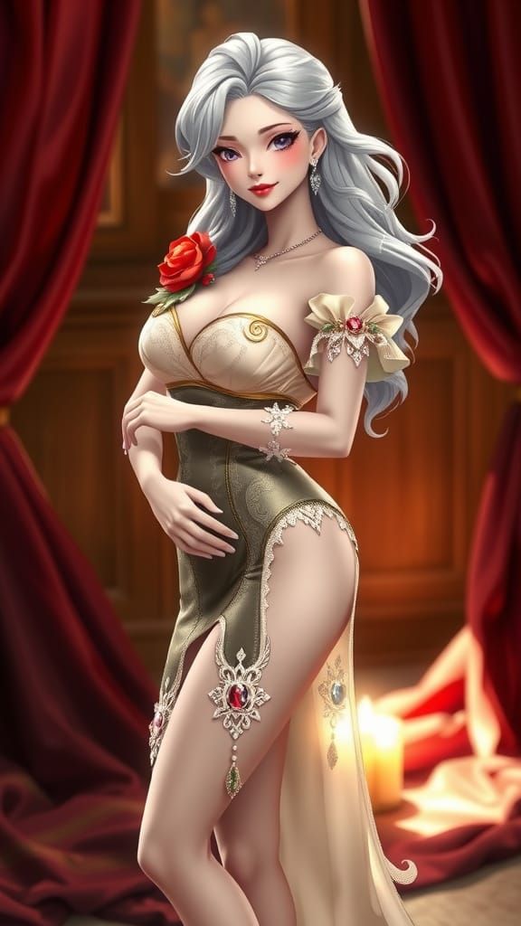 Elegant Androgynous Figure in Rococo-Inspired Attire