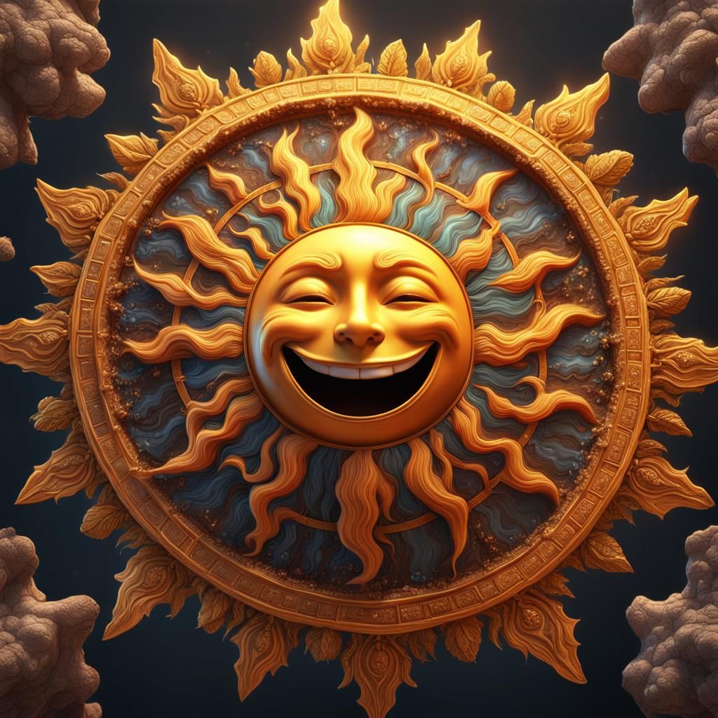 Ultra Realistic Sun with Smiling Face in Detailed Painting