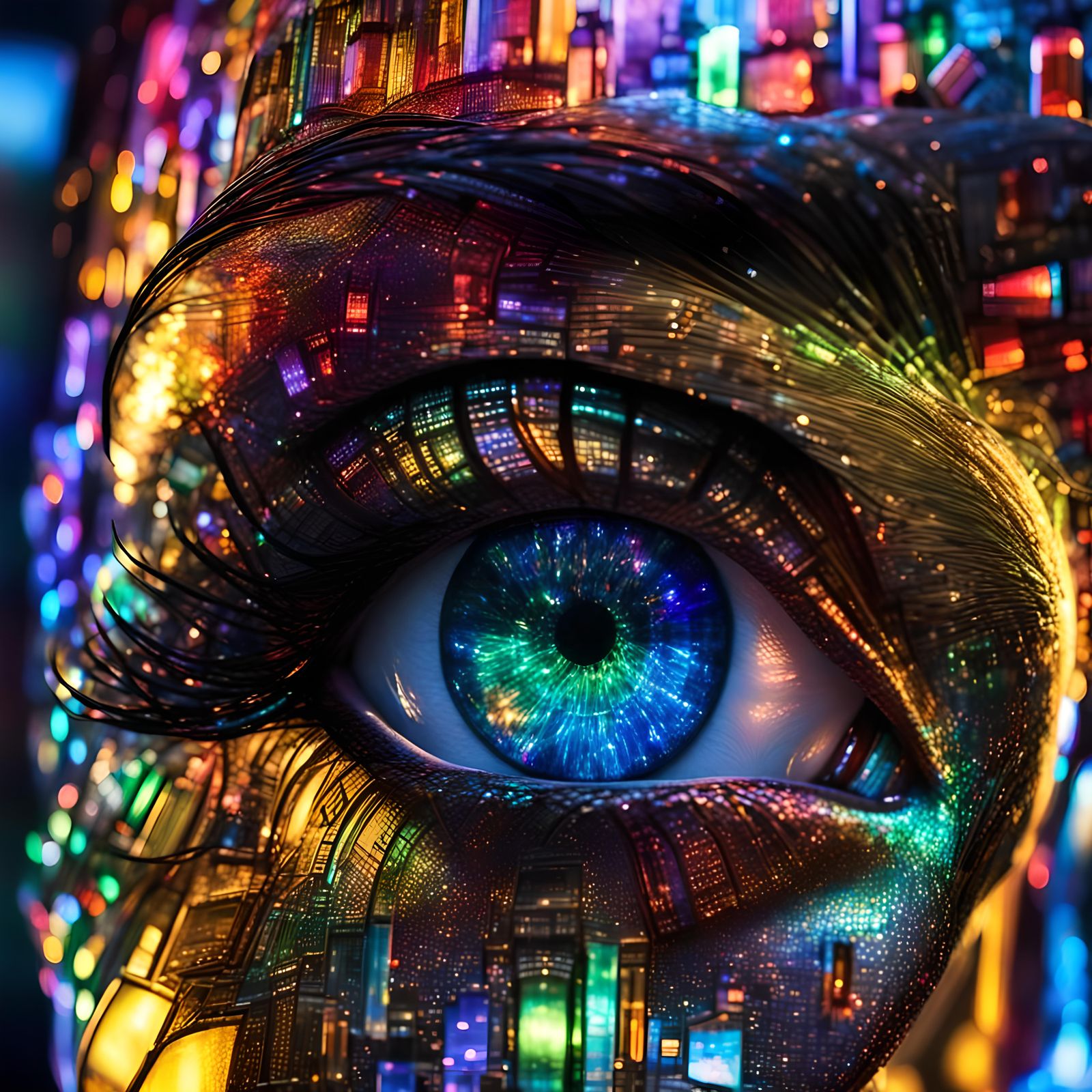 Rainbow Glass Head Sculpture in Hyperrealistic Style