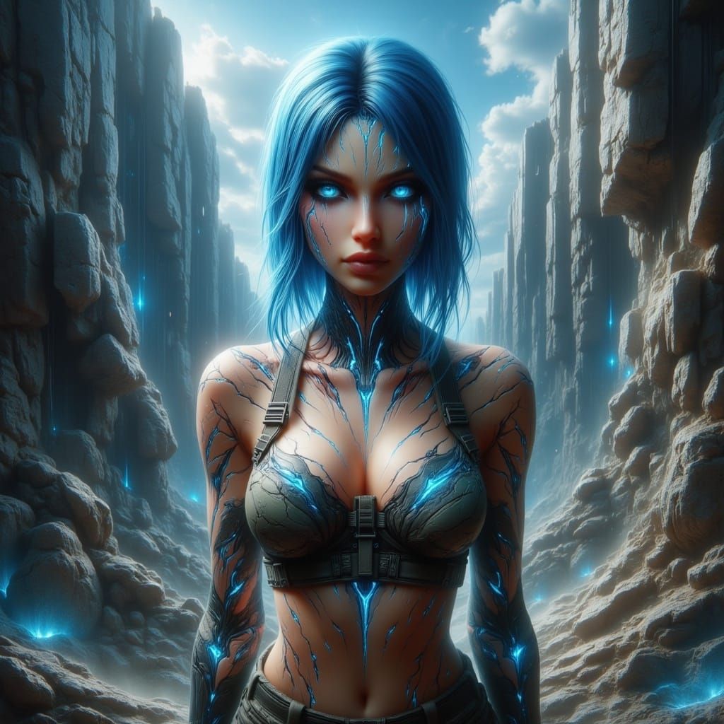 Electric Blue Goddess in Earthy Elegance