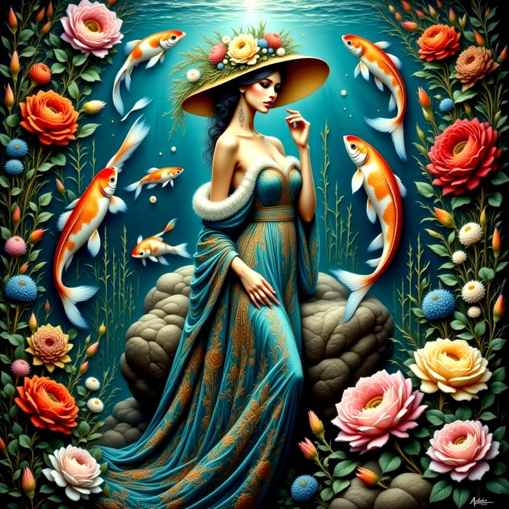 The Goddess of Pisces: An Antique Watercolor Vision