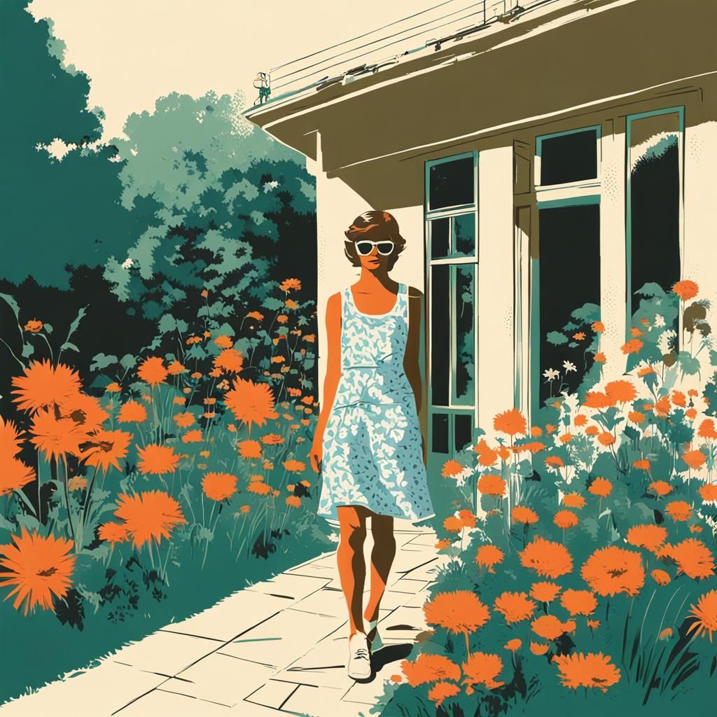 Woman in Sundress: 1980s Style Screen Print