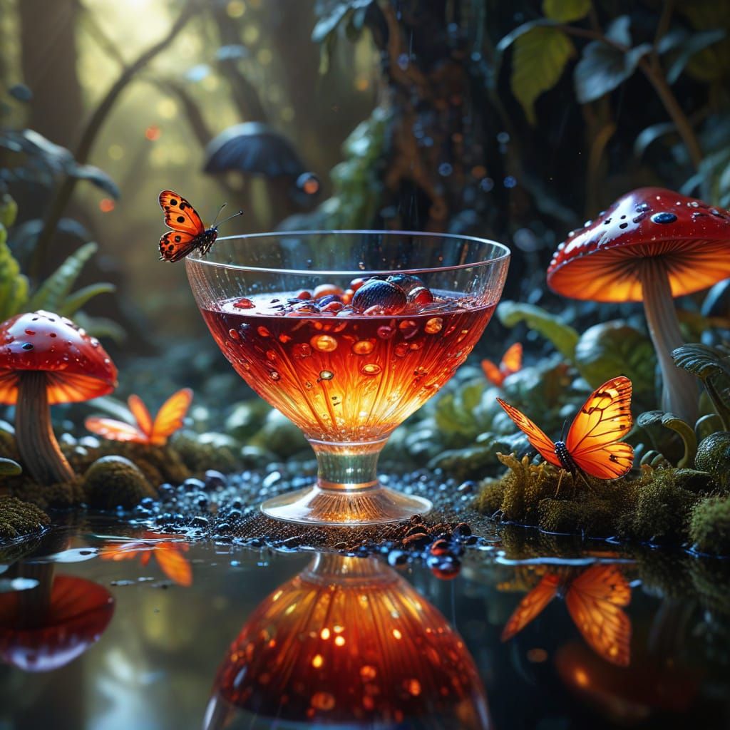 Whimsical Glass Sculpture Landscape with Ladybug and Butterf...