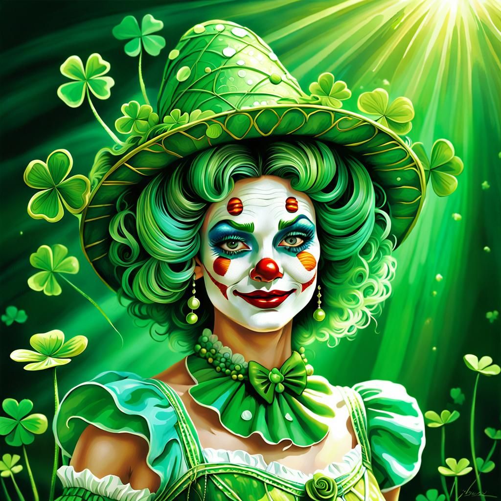 Botanical Snail Dress with Clover Clown in Art Nouveau Style