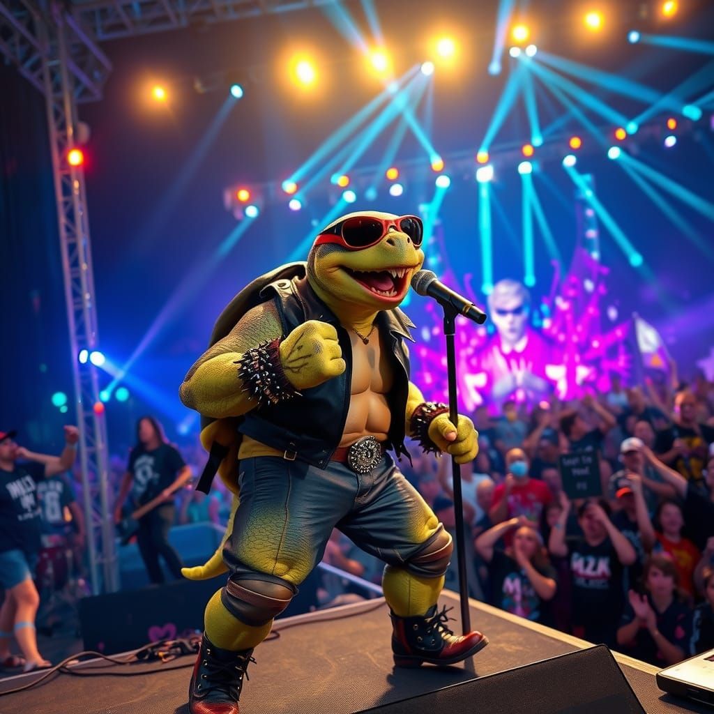 Turtle Rockstar Performs at Music Festival