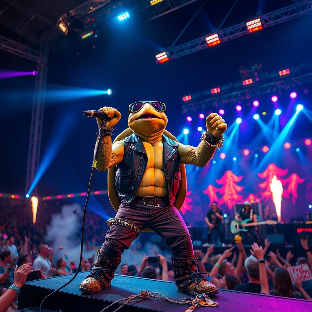 Turtle Rockstar Performing on Festival Stage