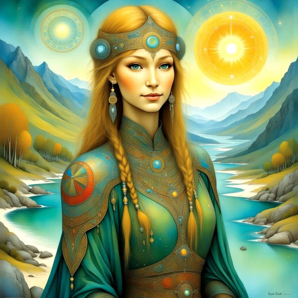 Ethereal Female Elf in Leather Armour, Surrounded by Nature'...