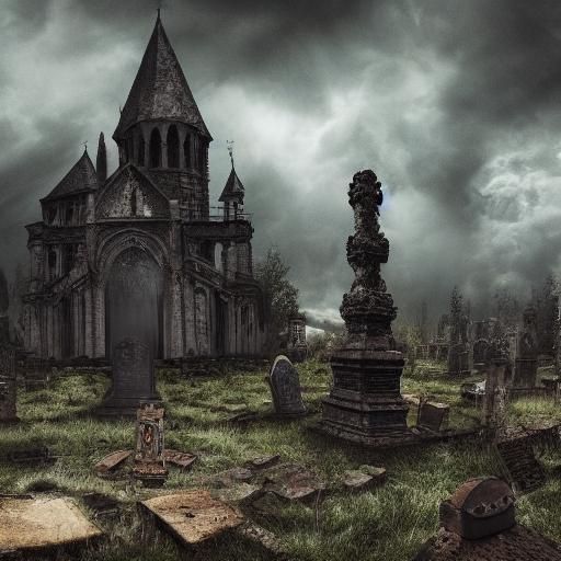 Gothic Woman in Stormy Graveyard: Digital Matte Painting