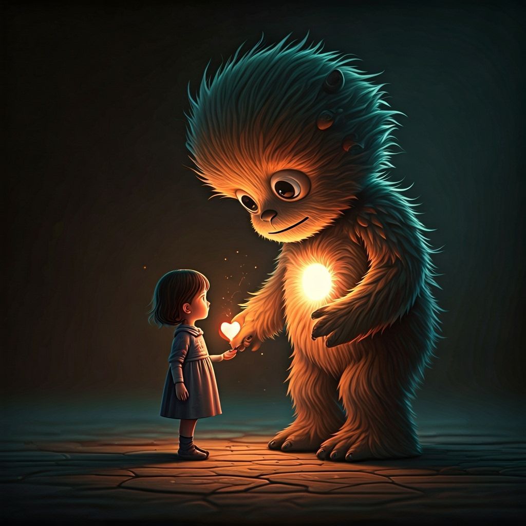 Monster Receives Glowing Heart in Glitchcore Fantasy