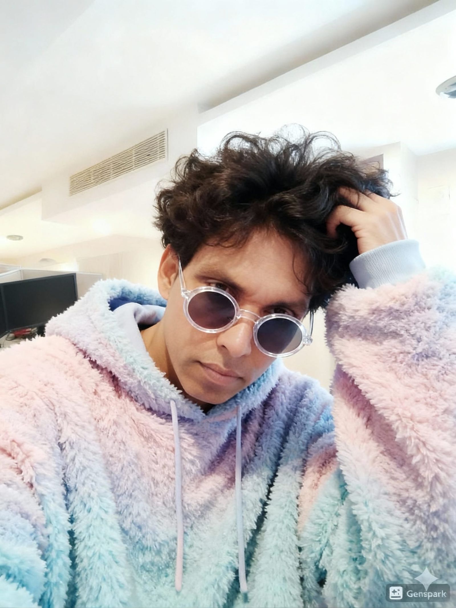 Stylish Young Man in Pastel Hoodie with Trendy Hair