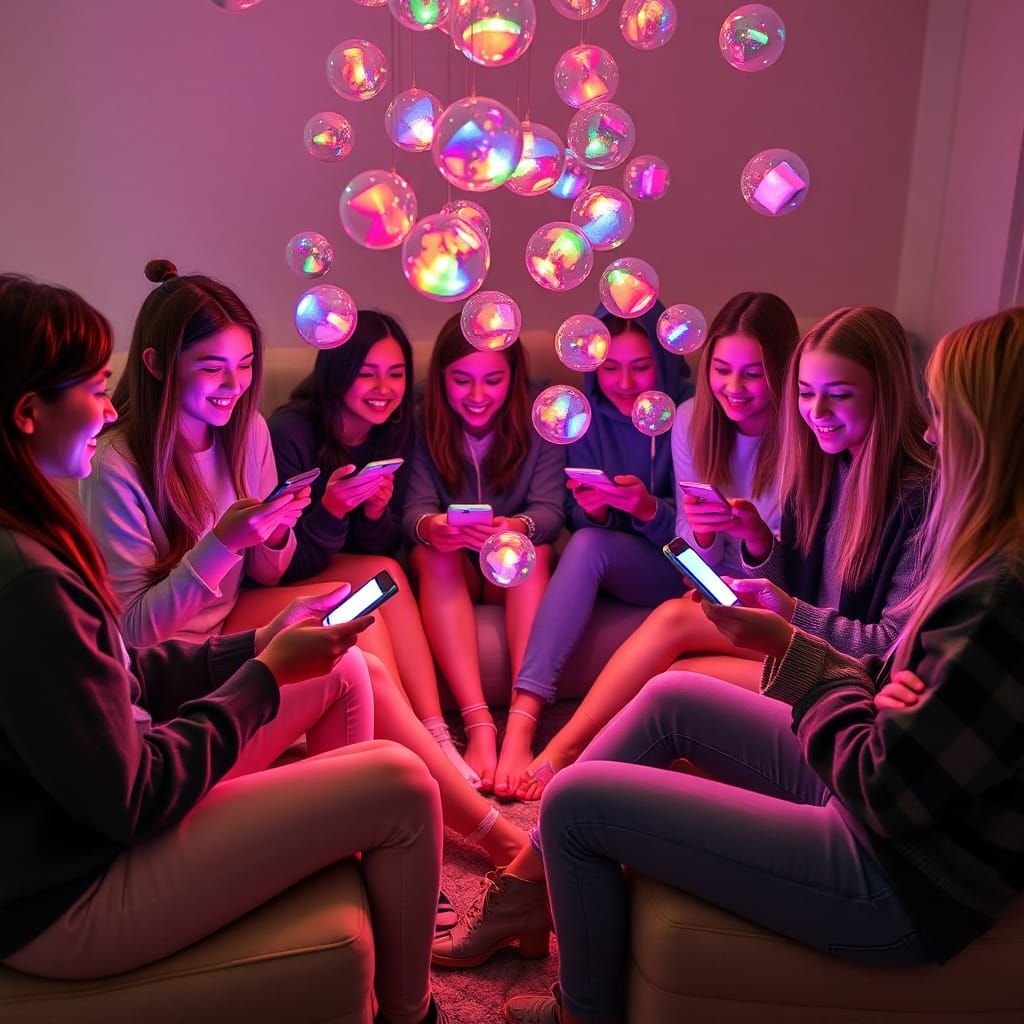 Teenagers Creating AI Images in a Modern Living Room