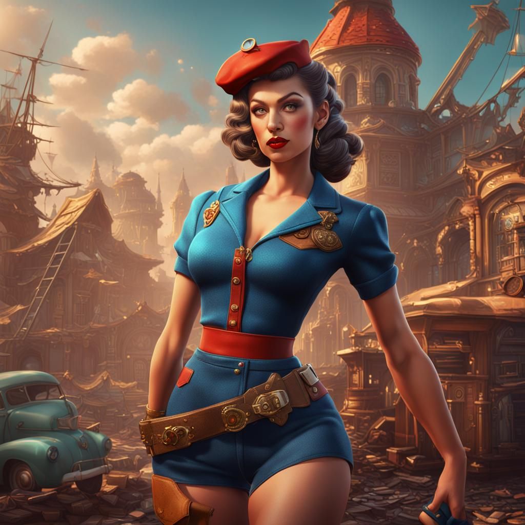 Detailed Pin-Up Girl Matte Painting in 8K