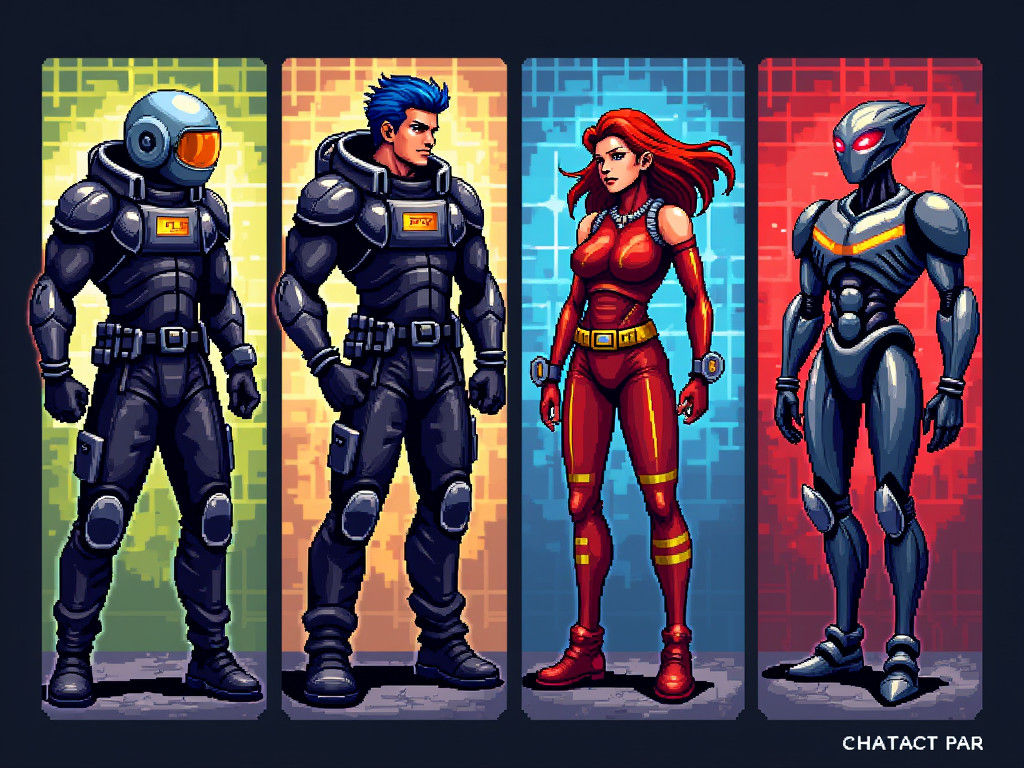 Retro Pixel Art Character Selection Screen