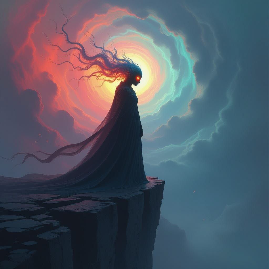 Spectral Figure in Cosmic Void, Dark Surrealist Style