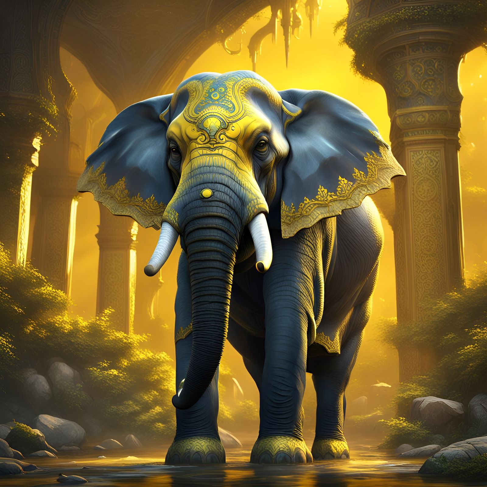 Fantastical Elephant with Yellow Pants, Detailed Matte Paint...