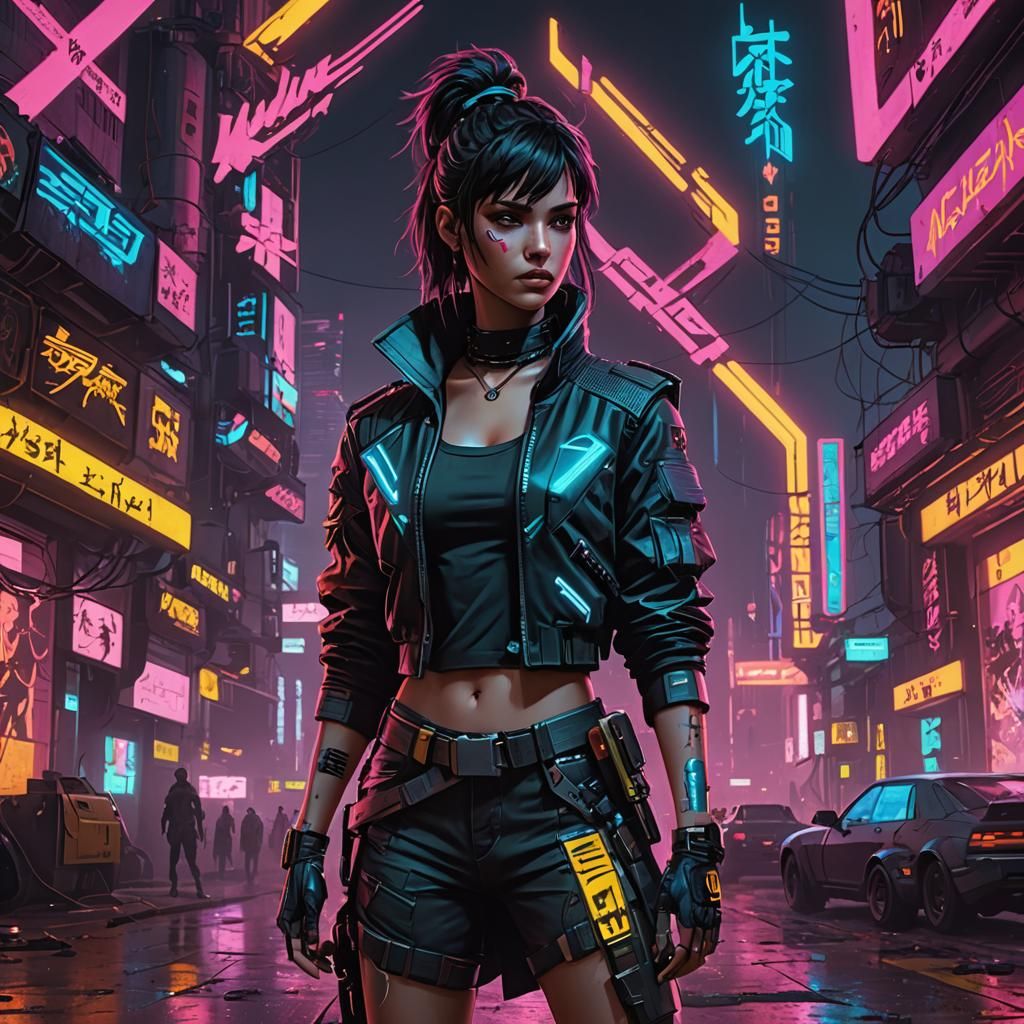 Cyberpunk Wild Spirit in Neon Cityscape