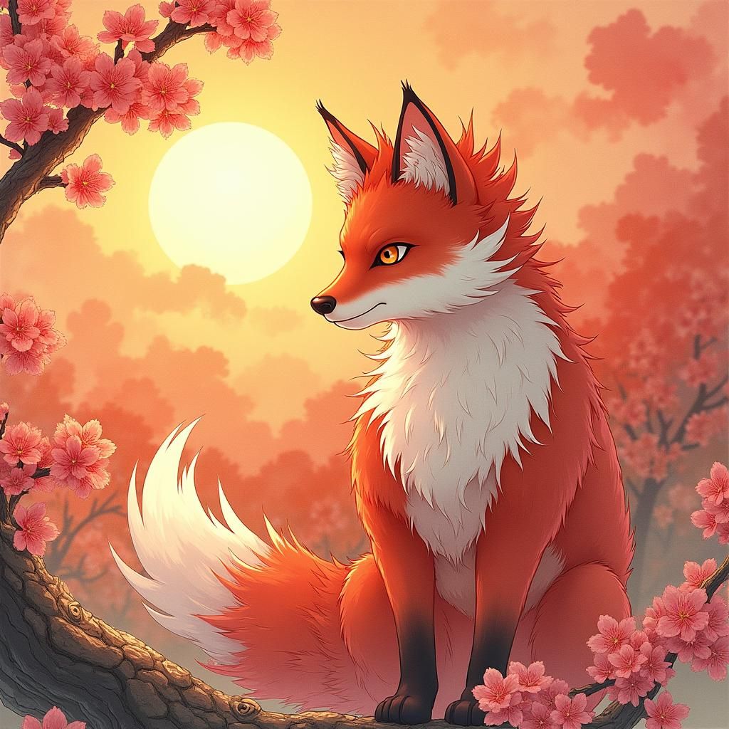Majestic Kitsune in Japanese Sunset