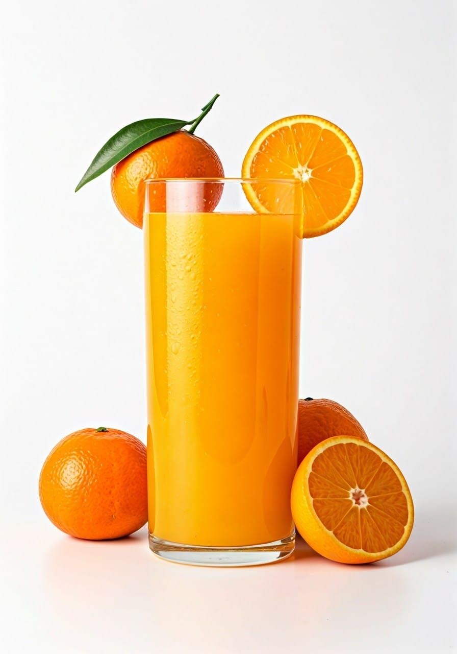 Vibrant Tangerine Juice Still Life in Photorealistic Style