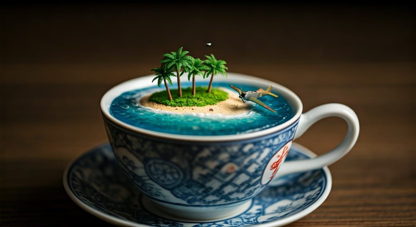 Miniature Island Diorama Inside Japanese Teacup