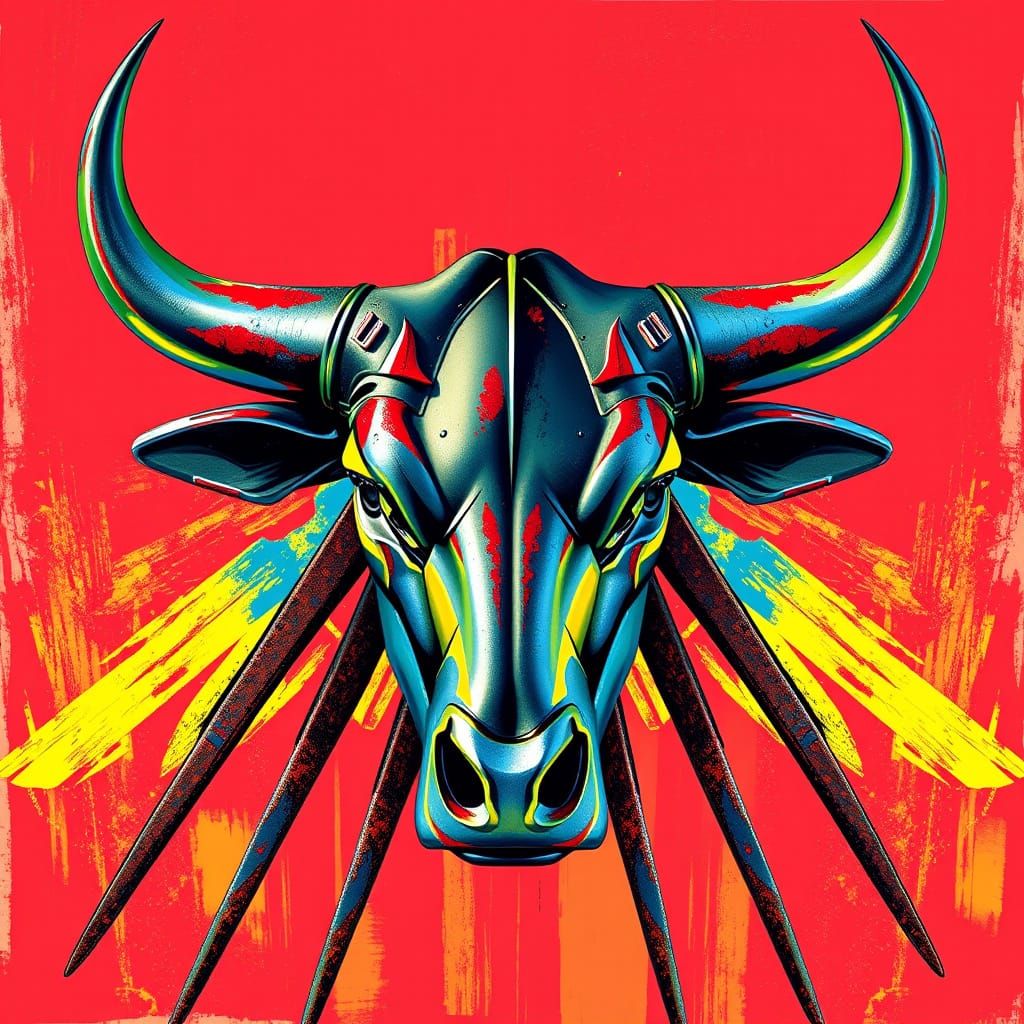 Bull-Rake Hybrid Art in Bold Geometric Style
