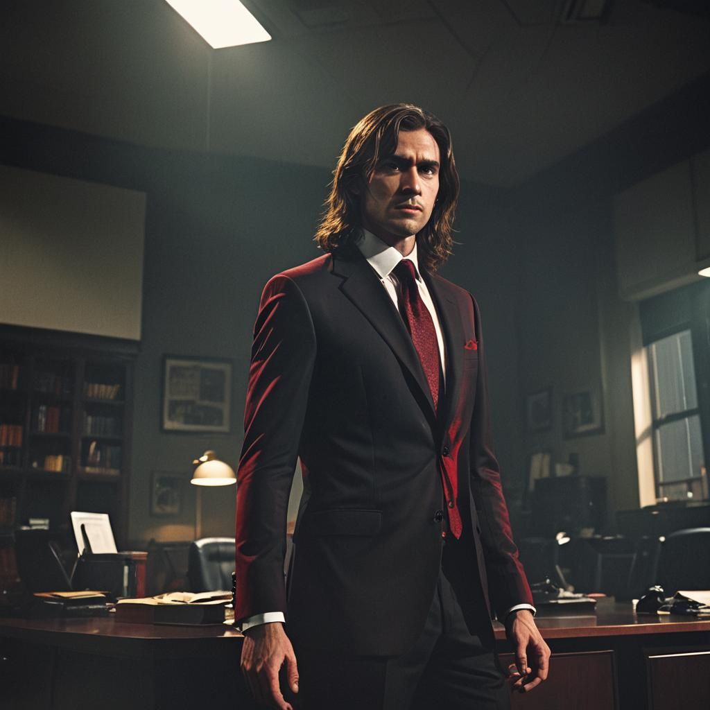 Man in Red Suit in Dark Academia Style
