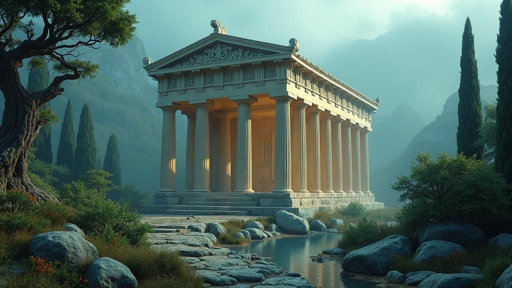 Ancient Greek Temple on Misty Island