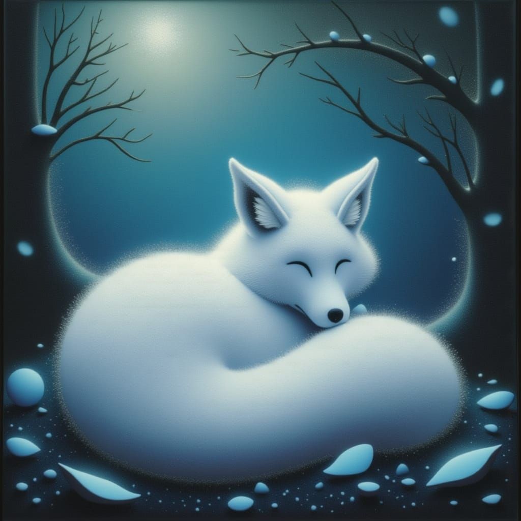 Mystical White Fox with Luminous Aura in Enchanted Forest