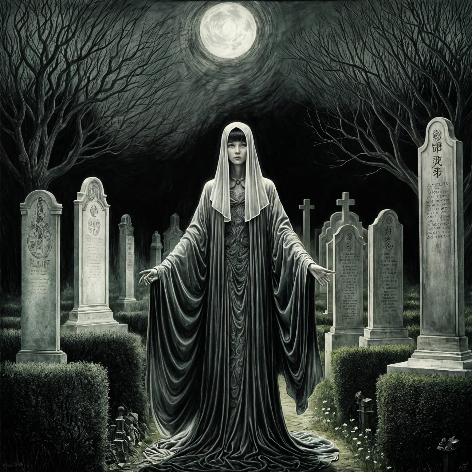Ethereal Spirit Emerges in Graveyard Scene