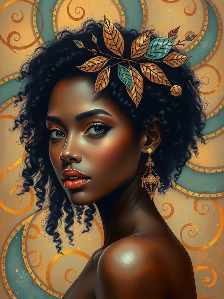 Ethereal Woman with Golden Ornaments in Art Nouveau Style