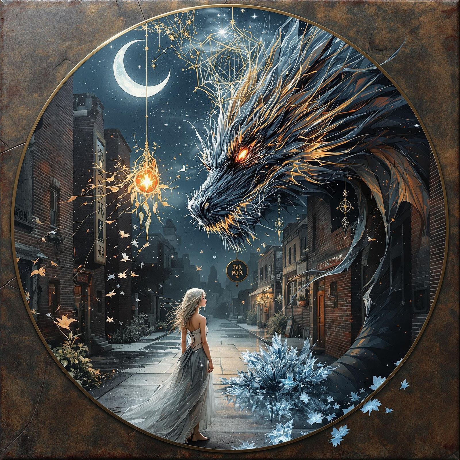 Ethereal Cityscape Mural in Cyberpunk Aesthetic