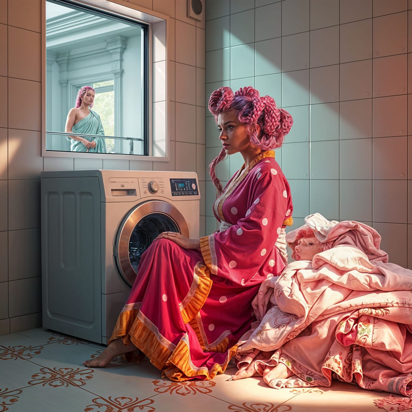 Medusa Doing Laundry: Hyperrealistic Digital Art