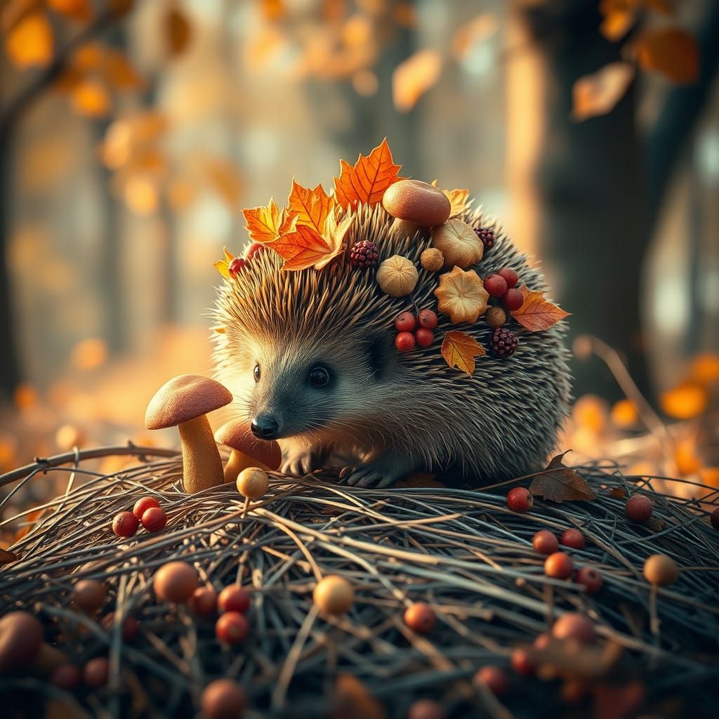 Autumn Hedgehog amidst Golden Delights