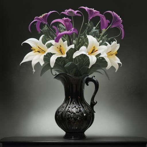 Gothic Lilies with Tusks in Stained Glass Style