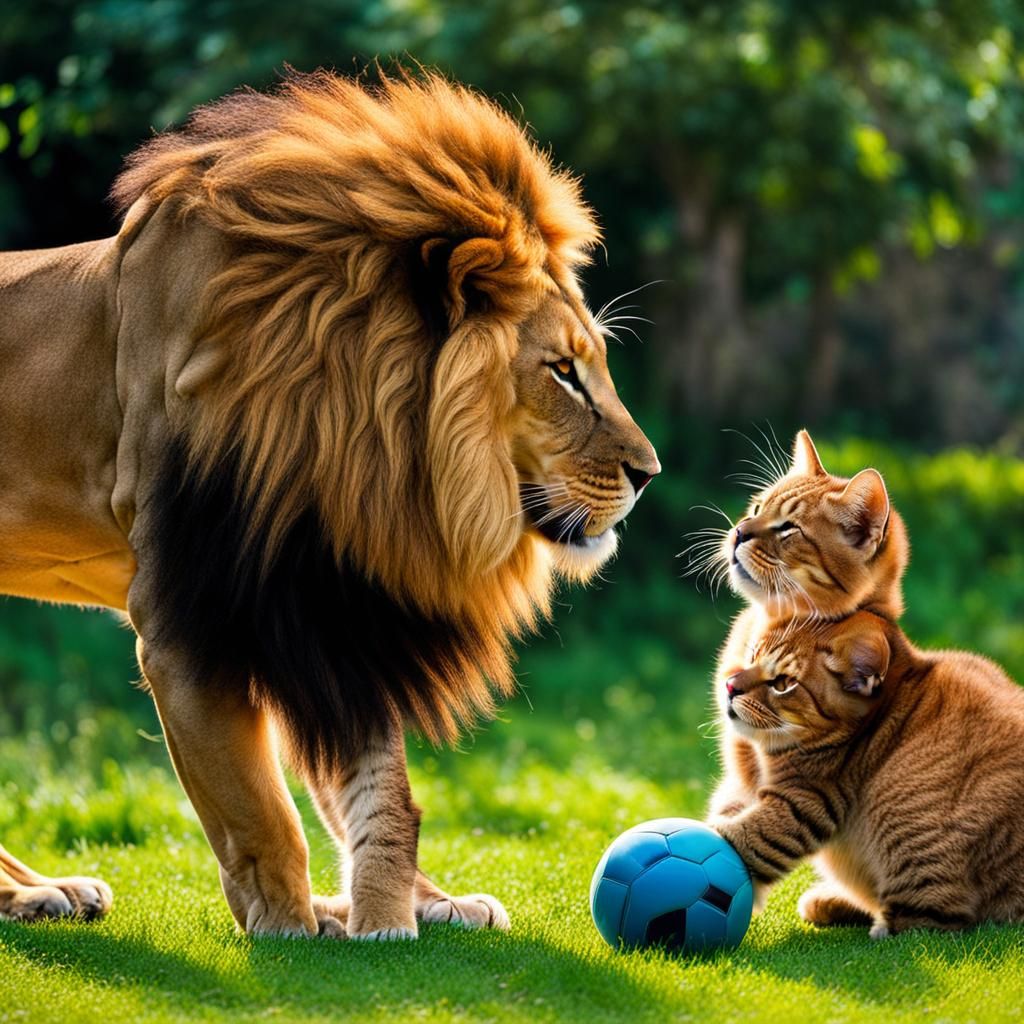 Lion and Cat Play Together