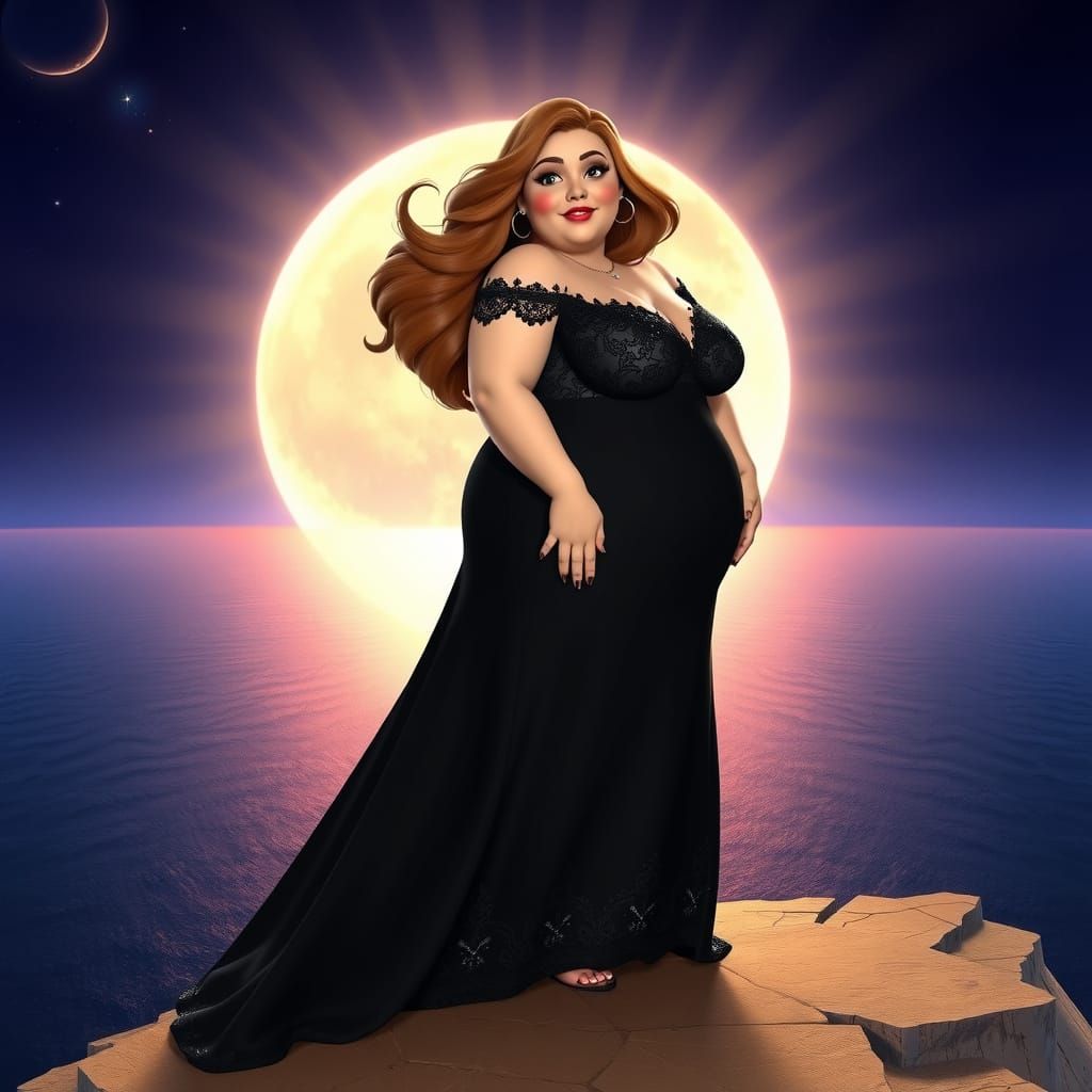 Goddess of the Moonlit Sea in Elegant Evening Gown