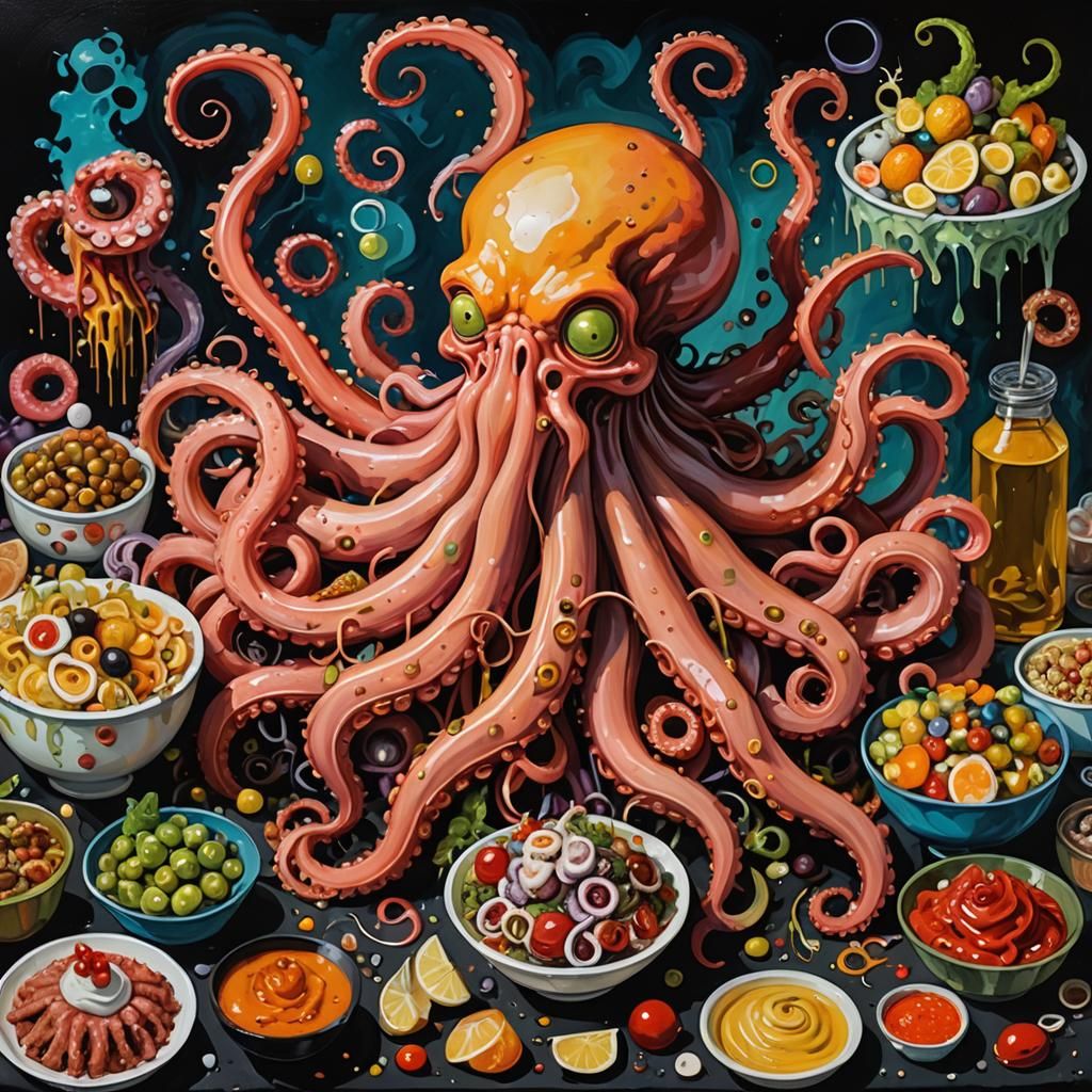 Grotesque Tentacled Creature Indulges in Feast
