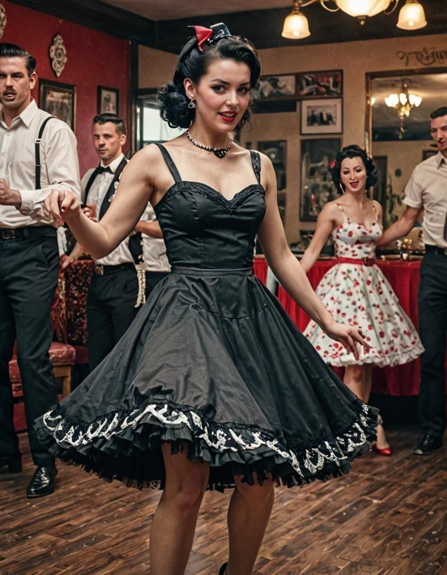 Rockabilly Woman Dancing at Party in HDR
