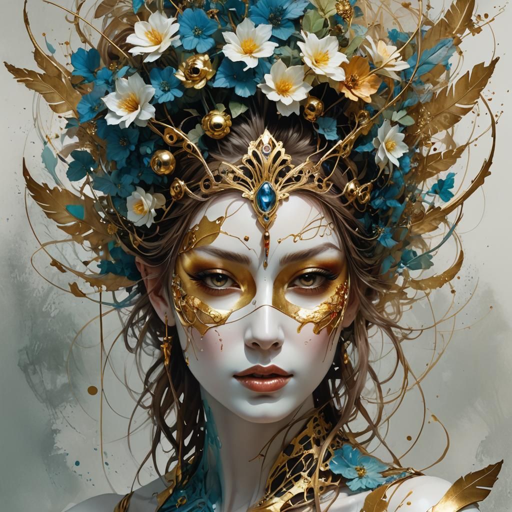 Ethereal Mask in Watercolor Style, Detailed Digital Art