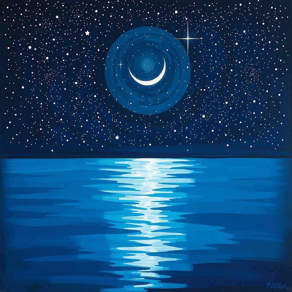 Pacific Ocean at Night in Cubist Style