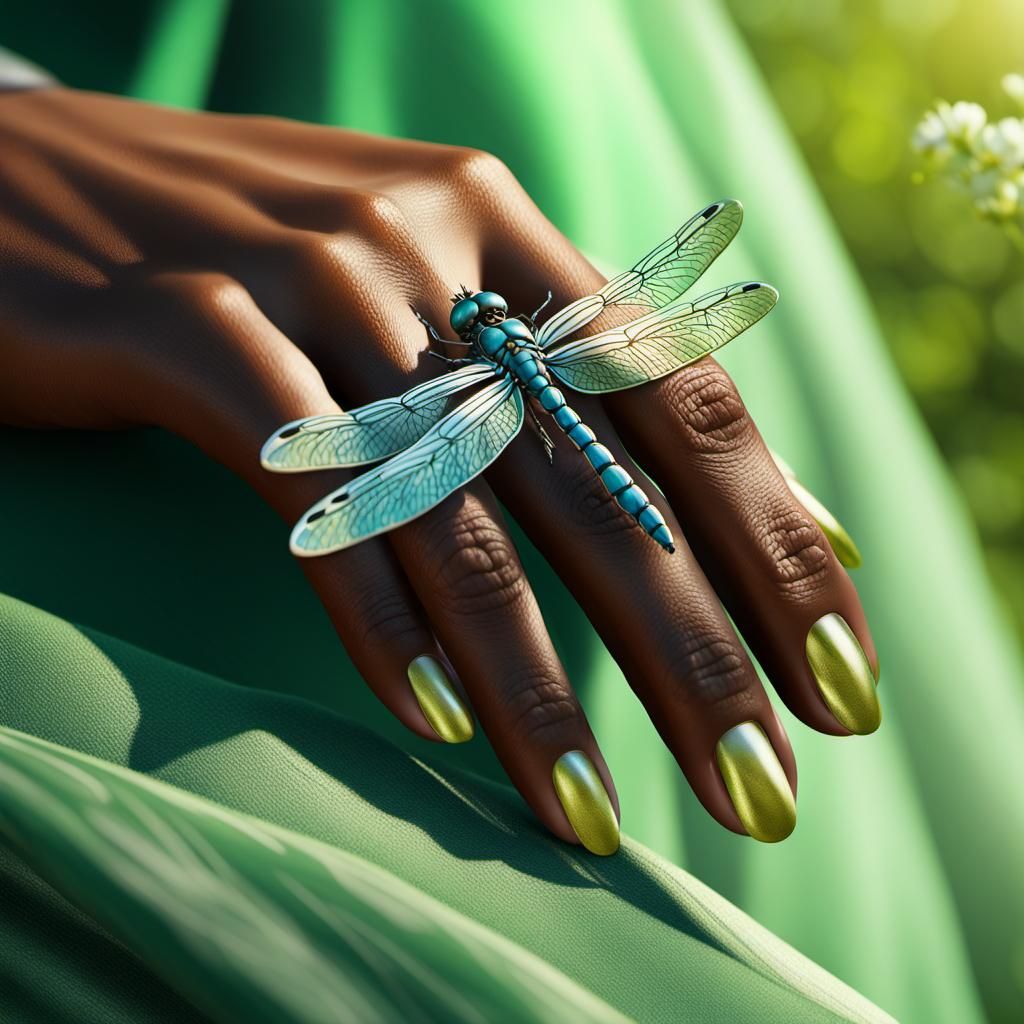 Dragonfly on Hand: Hyperdetailed Art Nouveau Portrait
