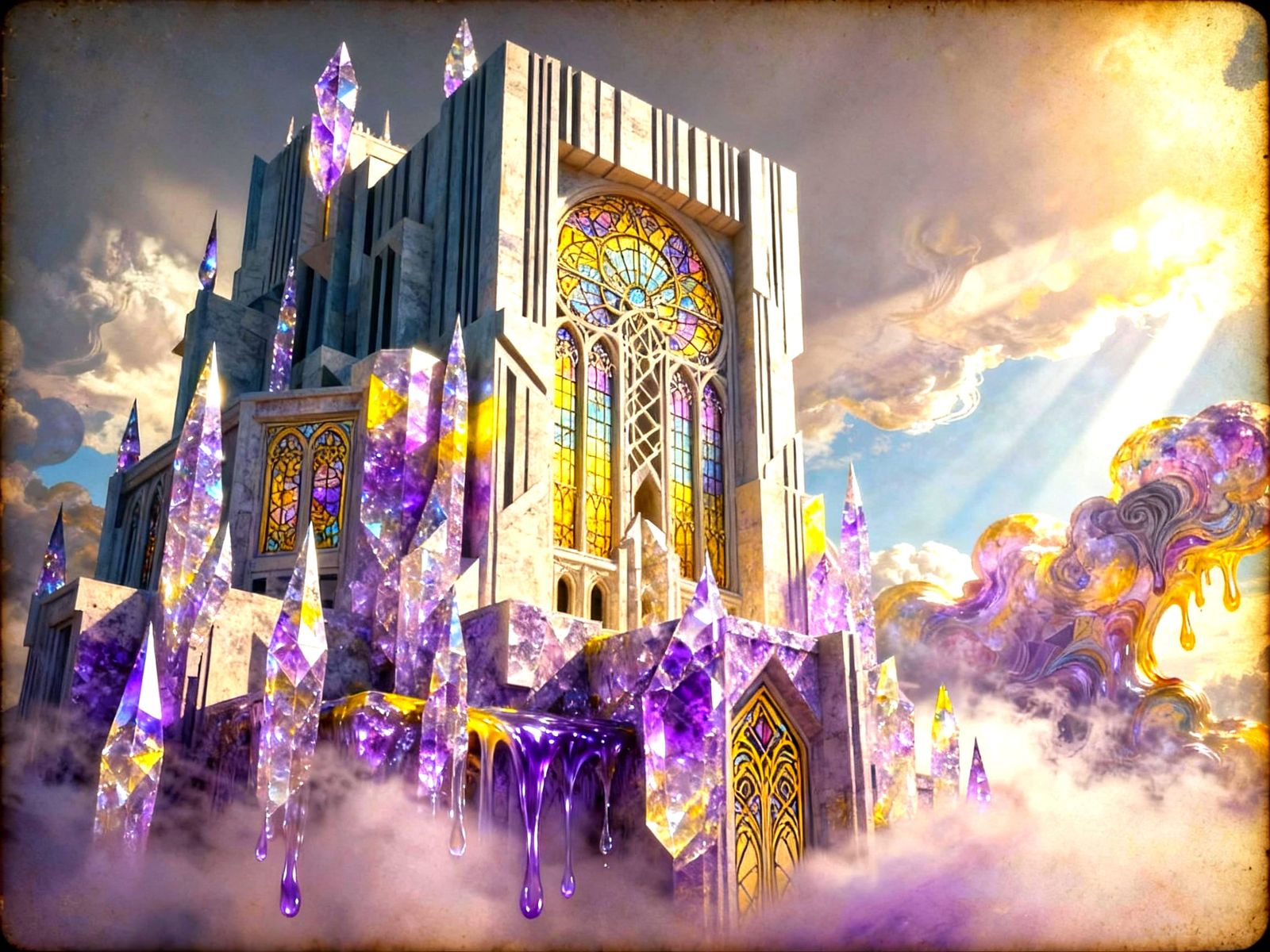 Ethereal Gemstone Castle in Clouds as Fantasy Art