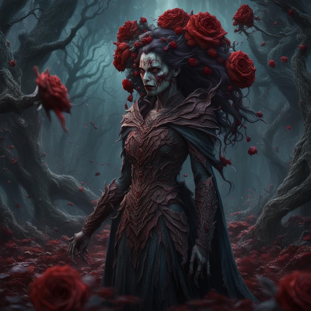 Blood Rose Vampire Dryad in Detailed Digital Painting