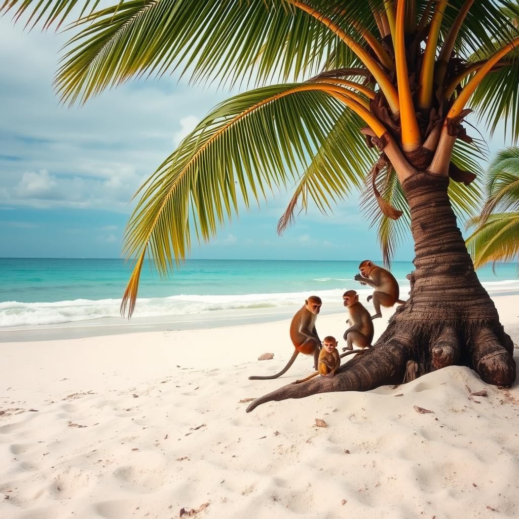 Monkeys Wake at Dawn on White Sand Beach
