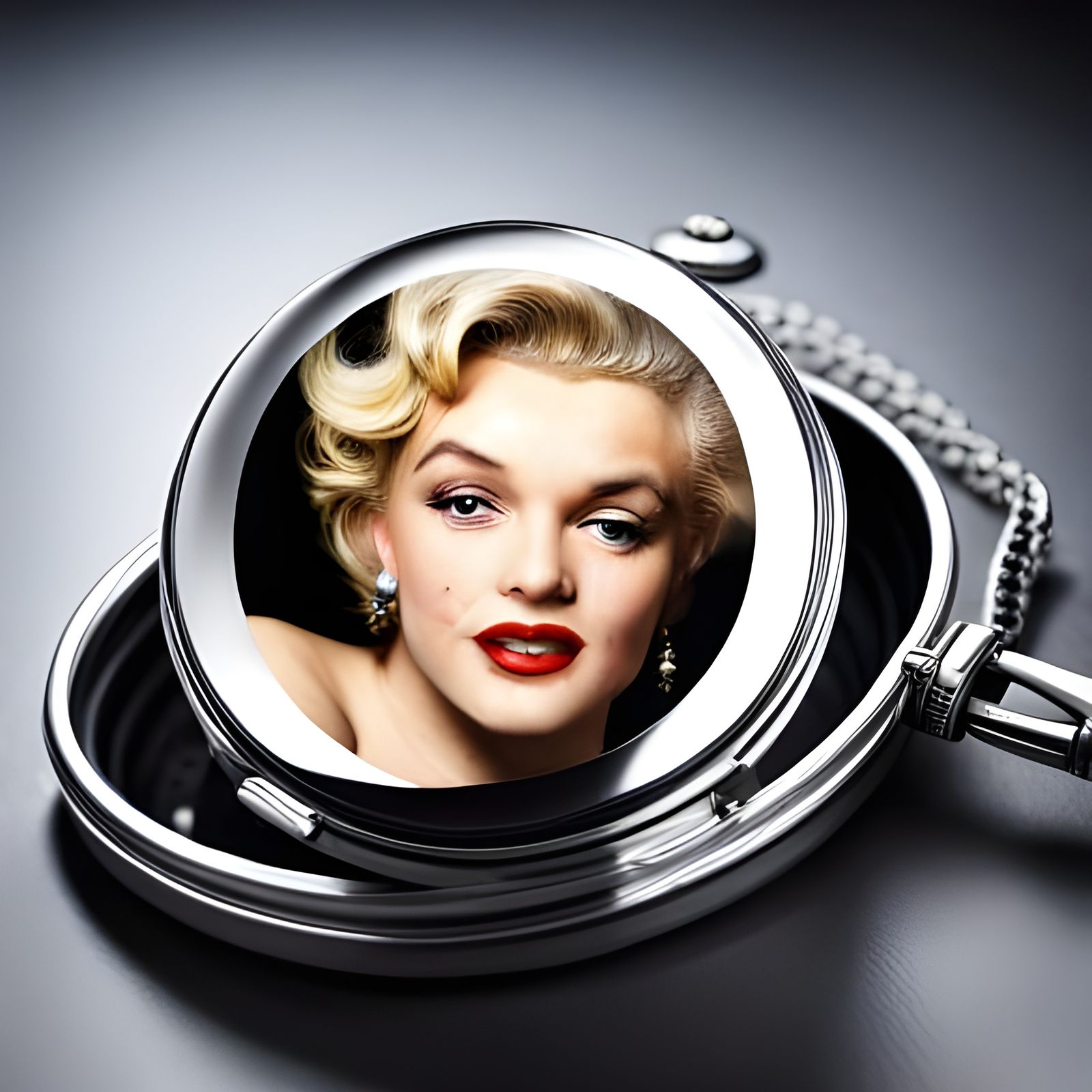 Hinged pocket watch open picture lid with image of Marilyn Monroe