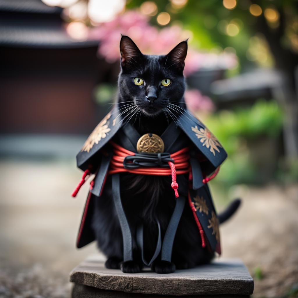 Black Cat Samurai Portrait: Professional Photography