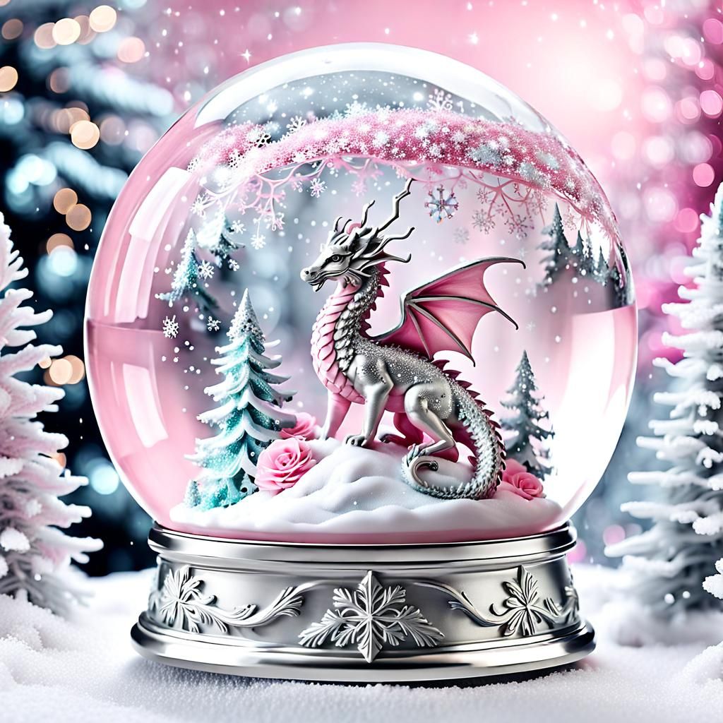 Pink Dragon Snow Globe