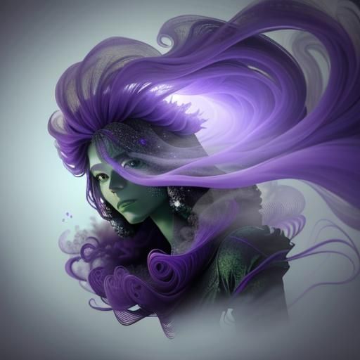 Ethereal Girl's Face Appears from Smoky Surface